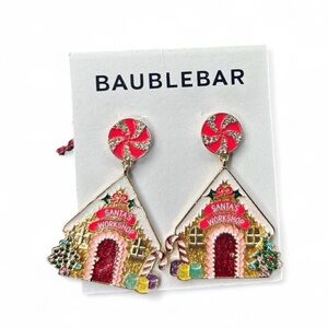 BaubleBar Festive Gingerbread House Earrings - Red, Gold, Green